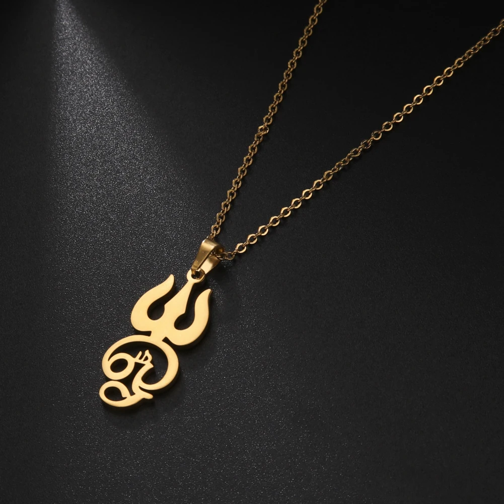 Dawapara Indien Tamil Om Symbol mit Dreizack Anhänger Edelstahl Halskette Om Shiva Symbol Yoga Vintage Talisman Schmuck – Detail 9