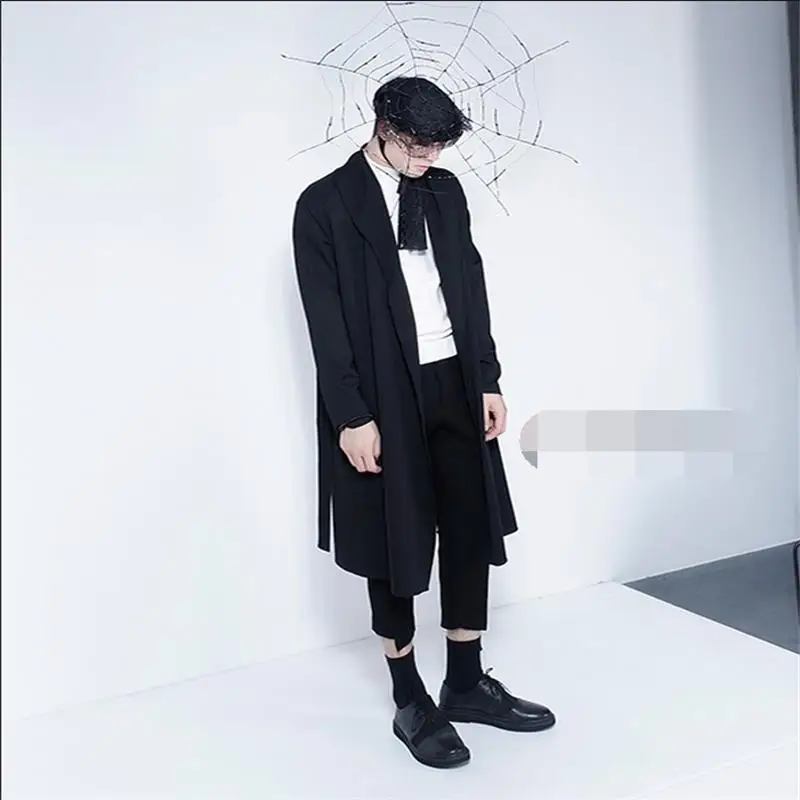 Men\'s spring and autumn new fashion men\'s casual dark sun-belt long cardigan fashion trend casual large size windbreaker