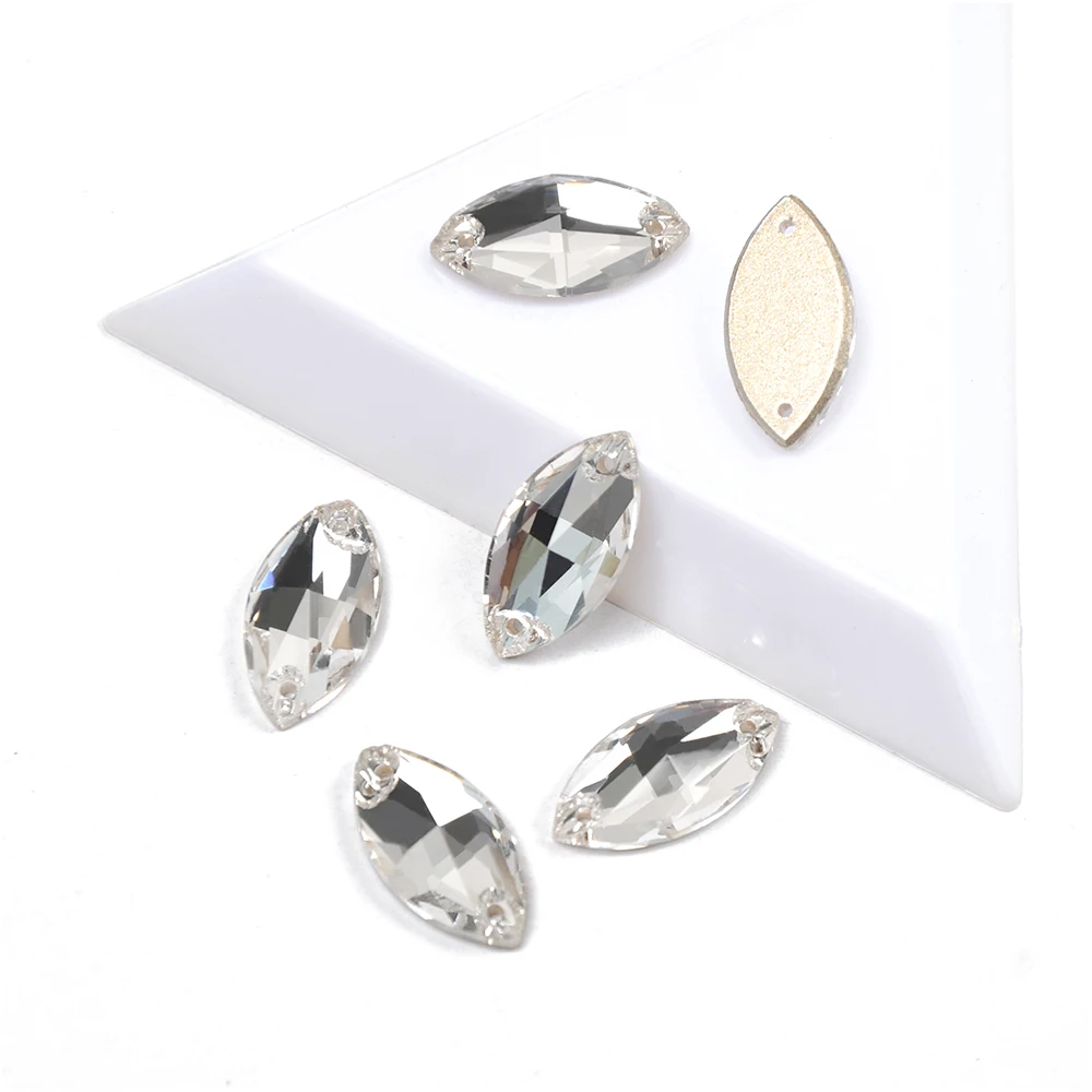 Klarer K9 Kristall Navette Flatback Strass zum Aufnähen, Glasstein für Kleidung, Applikationen, Modeaccessoires – Detail 1
