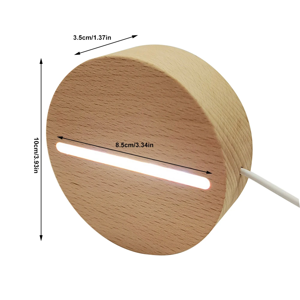 Base per lampada a LED 3D Base per luce notturna luminosa in legno rotonda LED Base per arte in resina di cristallo ricaricabile USB per la