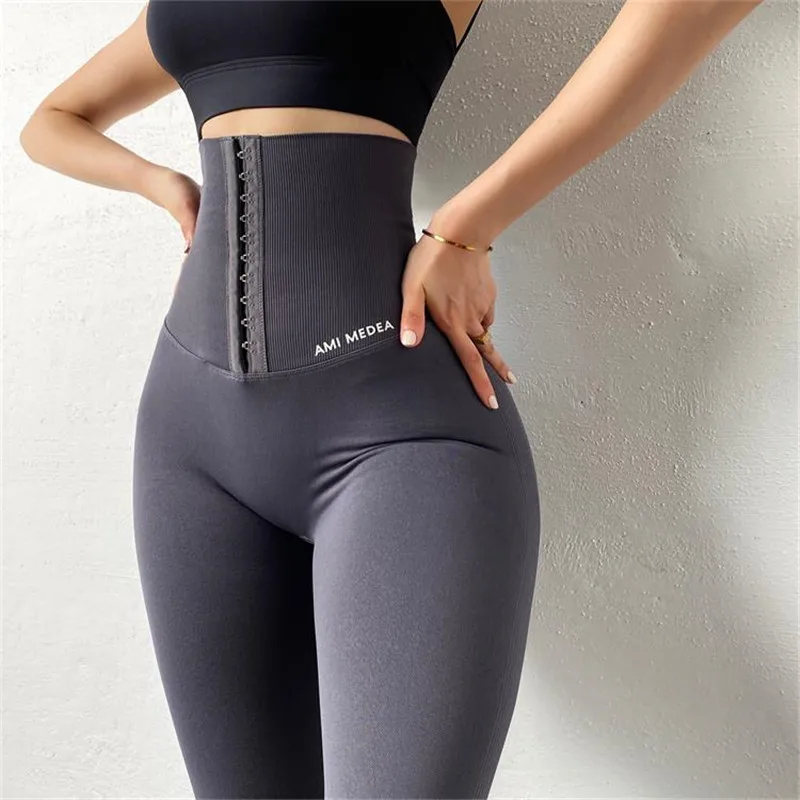 Pantalones deportivos de compresión de cintura alta sin costuras para mujer, pantalones de Yoga con realce ajustables para Abdomen, mallas elásticas