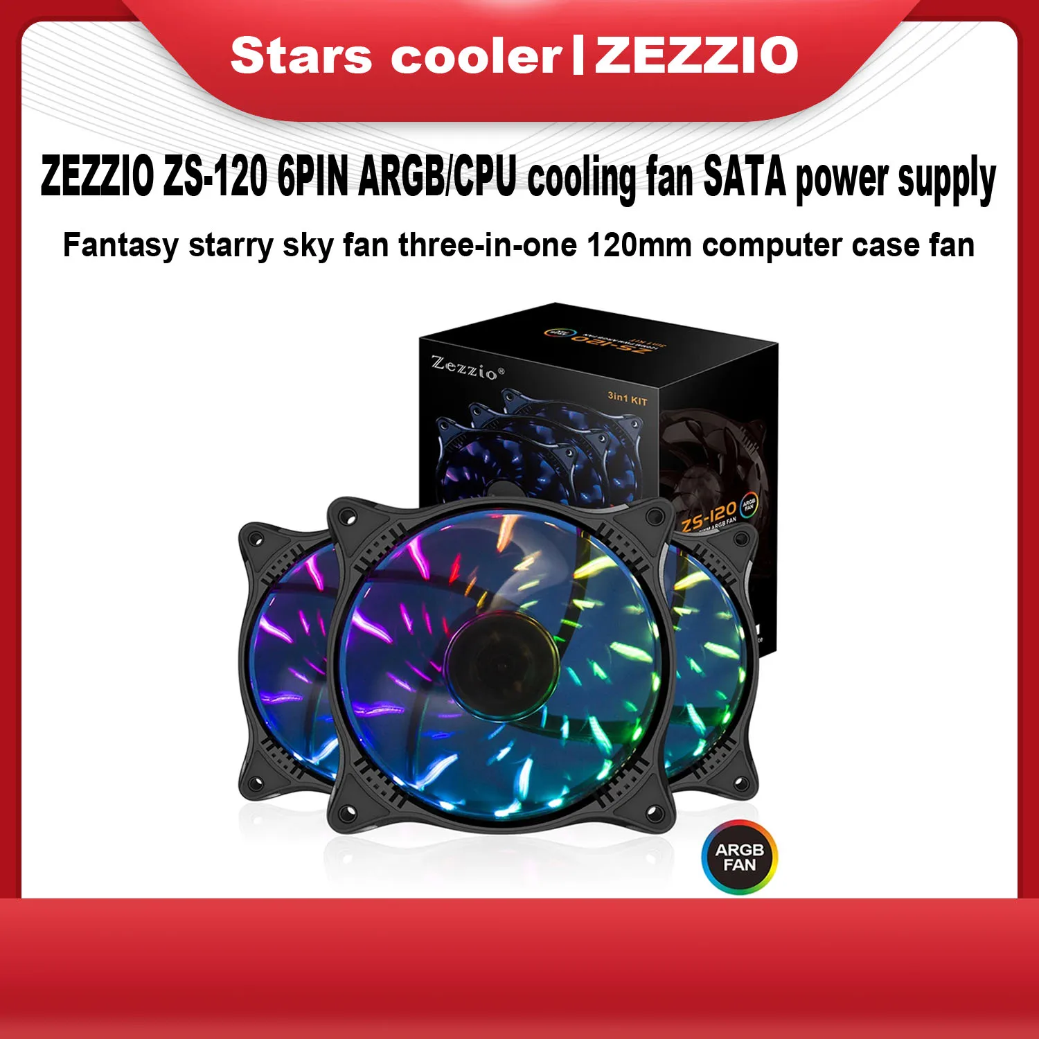 

ZEZZIO ZS-120 6PIN ARGB Fantasy Starry Sky Fan CPU Cooling Fan Three-in-One 120mm Computer Case Fan SATA Power Supply