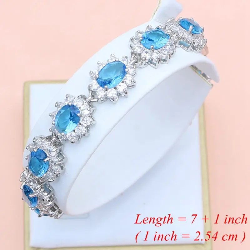 925 Silver Bridal Jewelry Sets Sky Blue CZ For Women Anniversary Earrings With Stone Dropshipping Necklace Set