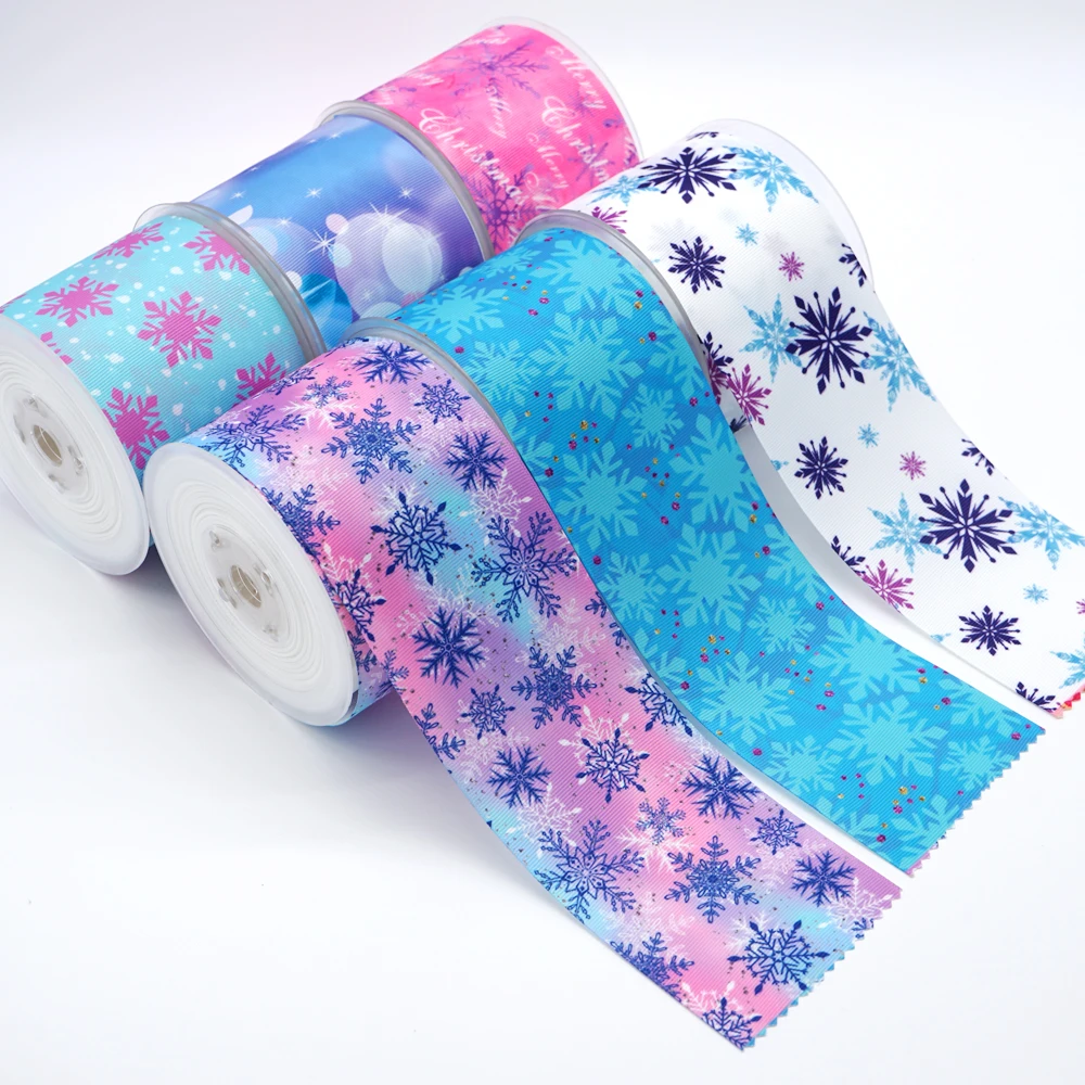 DIY Cartoon Snowflakes Printed Grosgrain Ribbon For Craft Supplies Sewing Accessories 5 Yards. 44249