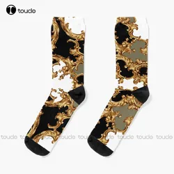 Golden Ornamental Baroque Symmetrical Socks Funny Socks For Women Personalized Custom Unisex Adult Teen Youth Socks Fashion New