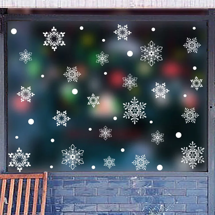 Weiße/Rote/Blaue Weihnachts-Schneeflocken-Elektrostatische Aufkleber für Glasfensterdekoration, Neujahrs-Wandaufkleber, Heimdekorationsaufkleber, Tapete – Detail 5