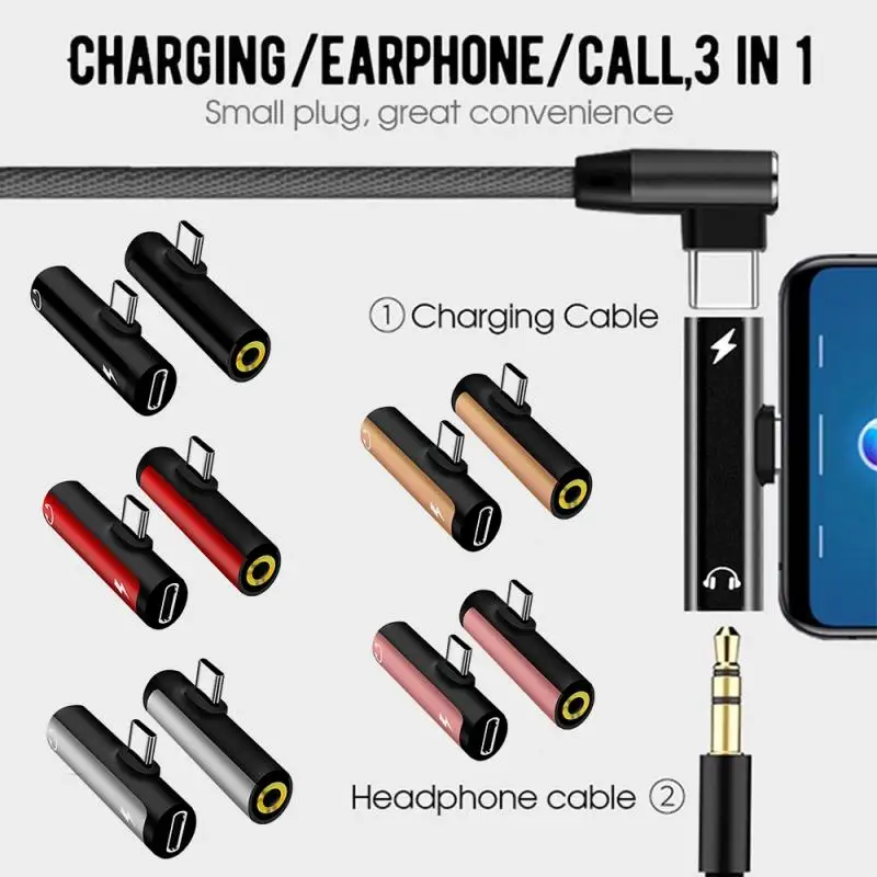 2 In 1 USB Type C Converter To 3.5mm Aux Jack Adapter USB C Charging Extension Earphone Adapter For Xiaomi 8 10 For Huawei