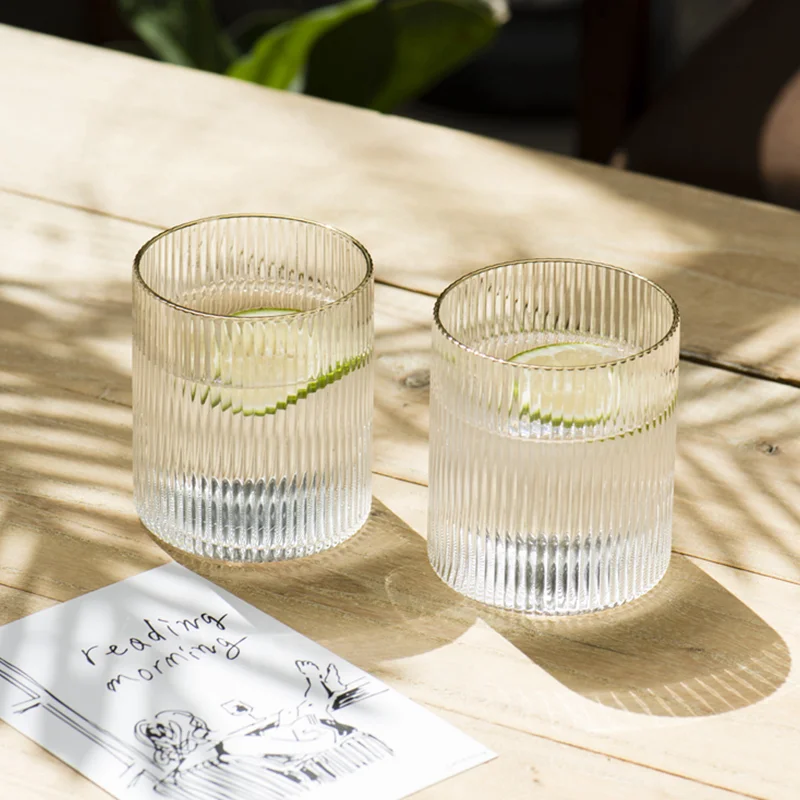 Nordic Bathroom Accessories Set Gold Inlay Glass Mouthwash Cup Vertical Stripe Toothbrush Holder Transparent Coffee Drinking Cup