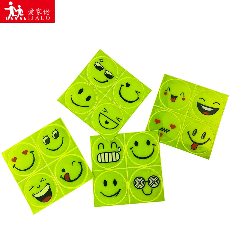 4 Models Cartoon Smile Face Reflective Sticker Car Electric Bicycle Motorcycle Warning Logo Decorative Helmet Sticker Fluorescen