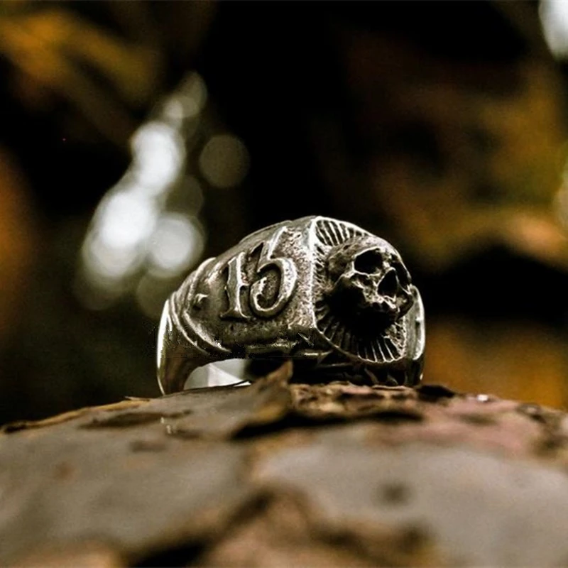 

EYHIMD Gothic Mens 316L Stainless Steel Skull 13 Lucky Ring Rock Roll Punk Party Biker Jewelry Anniversary Gifts for him