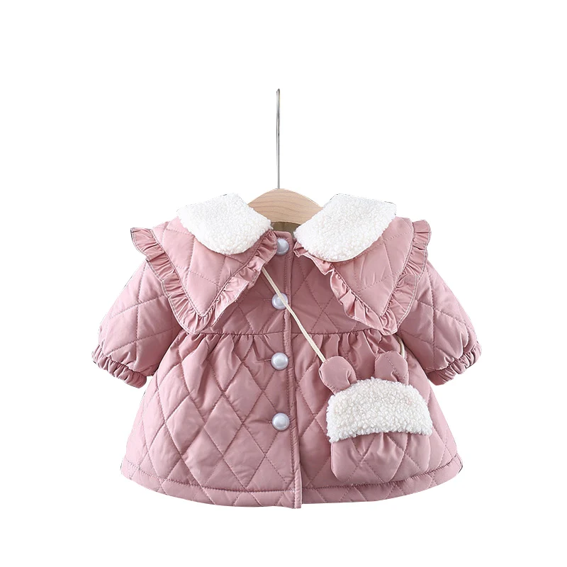 2022 autunno inverno moda bambino ragazza cappotto coreano carino caldo più spesso con cappuccio bambola collare giacca bambino borsa vestiti appena