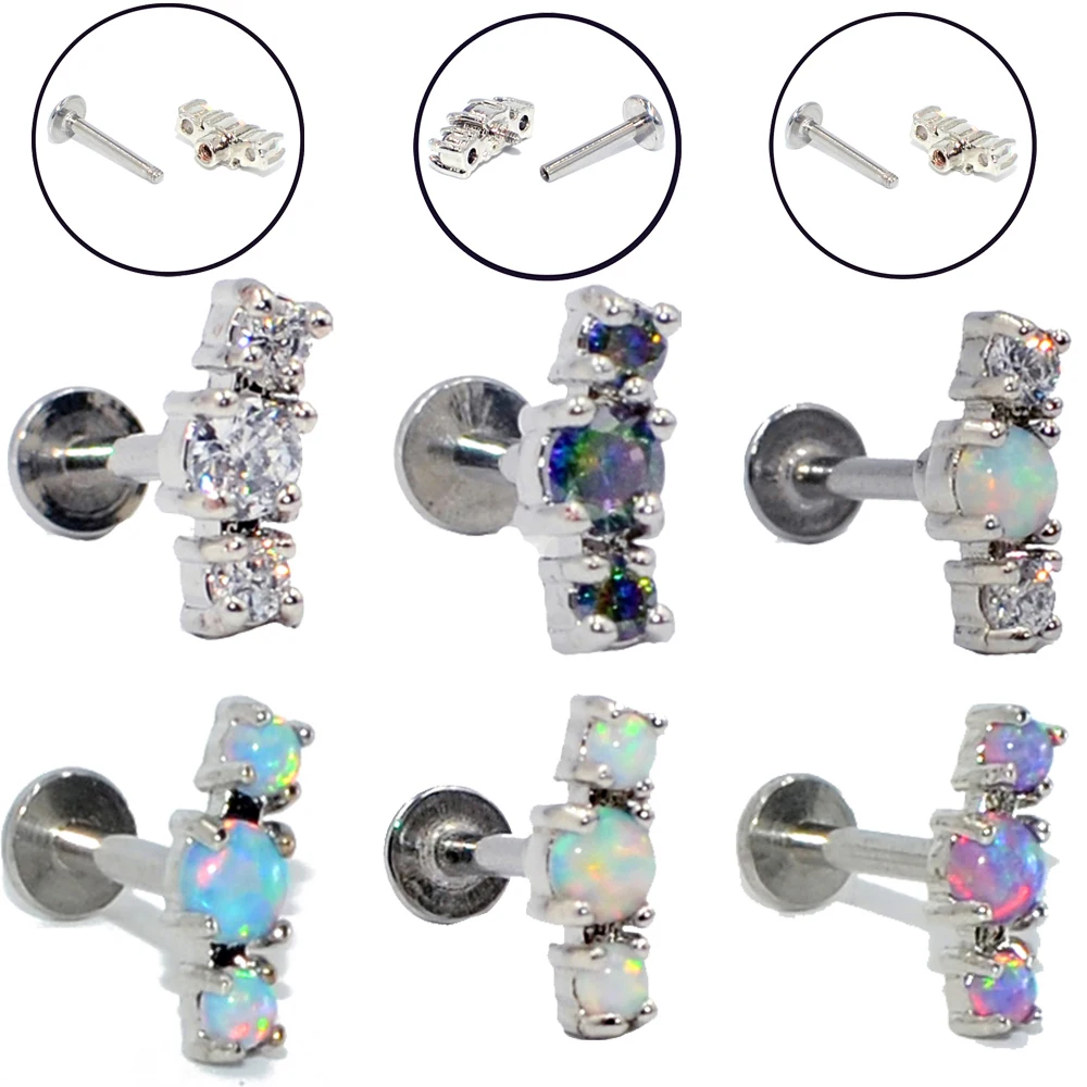 G23 Titanium&Steel bar Opal Ear Tragus Helix Cartilage Crystal Earring Stud CZ Gem  Labret Monore Lip Stud Ring Piercing Jewelry