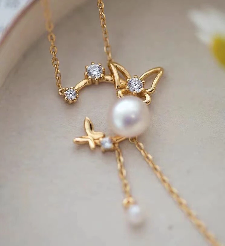 

Butterfly 925 Sterling Silver Necklace Findings Jewelry Base Settings Mountings Parts for Akoya Edison Pearls, Coral, Jade