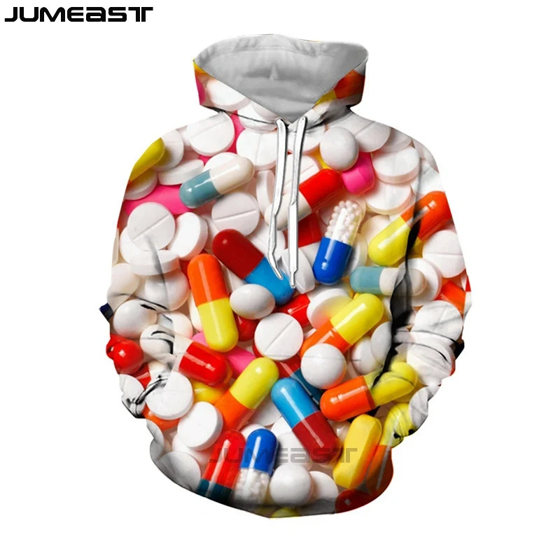 Jumeast Men Women 3D Sweatshirt Pill Candy Fruit Oversized Coat Streetwear Harajuku Casual Pullover Spring Autumn Hoodies