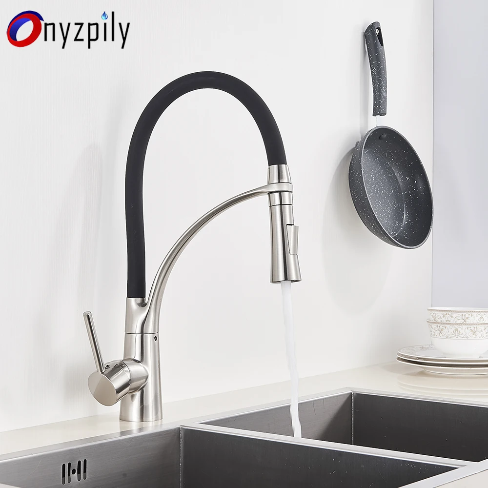 Brushed LED Kitchen Sink Faucet Swivel Pull Down Kitchen Faucet Sink Tap Mounted Deck Bathroom Mounted Hot and Cold Water Mixer