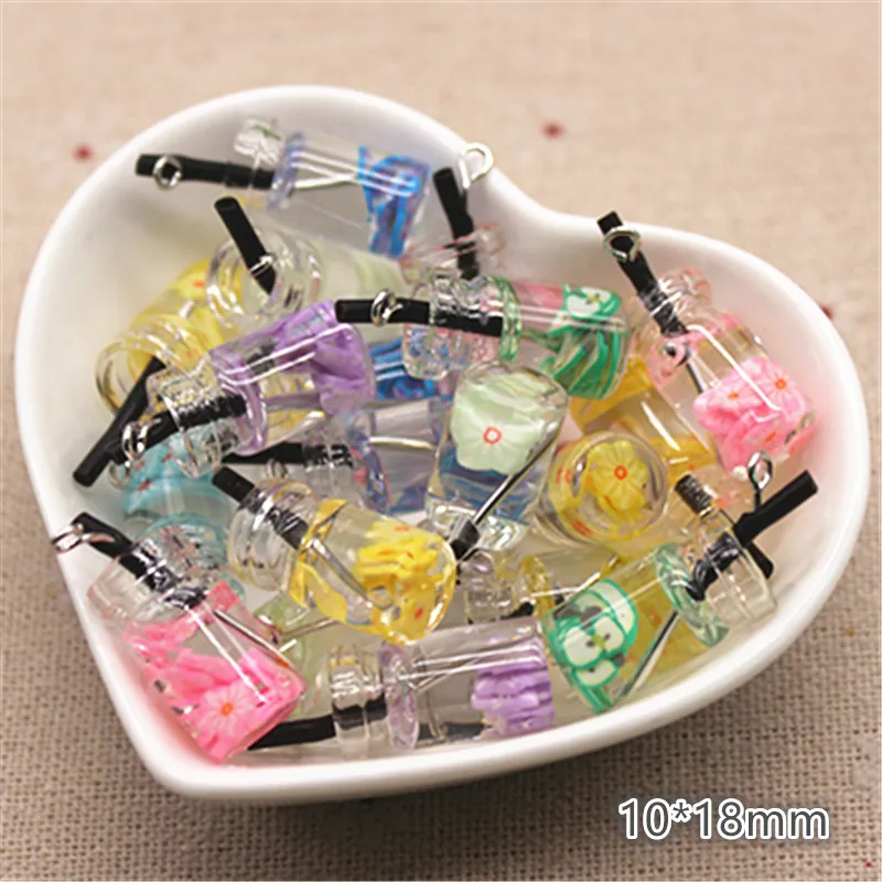 10pcs New Mix Colors 3D Mini Glass Spring Color Sippy Cup Iron Hook DIY Craft/Jewelry Accessory,10*18mm