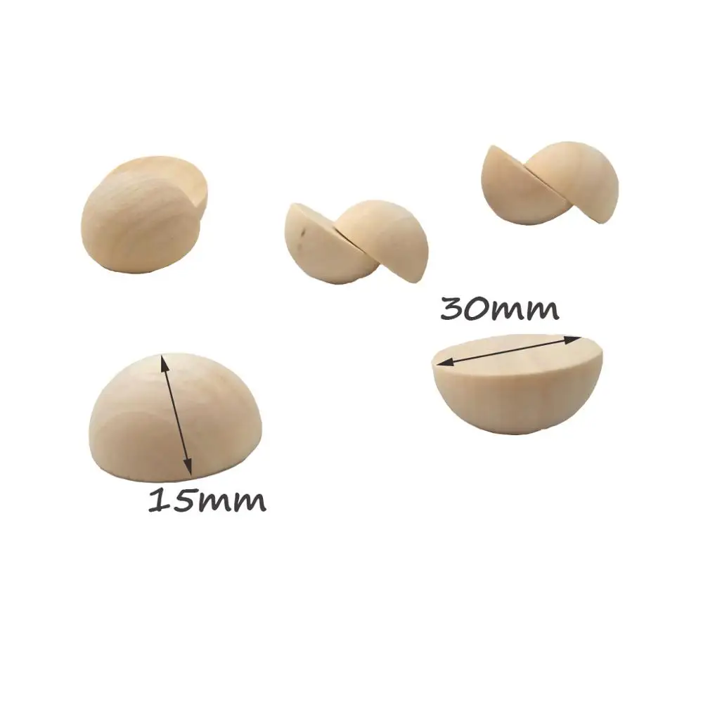 Unfinished Half Wooden Round Beads Teether No Hole Hemispherical Natural Wood Ball Sticker/Patch Cabochon Charm Jewelry Findings