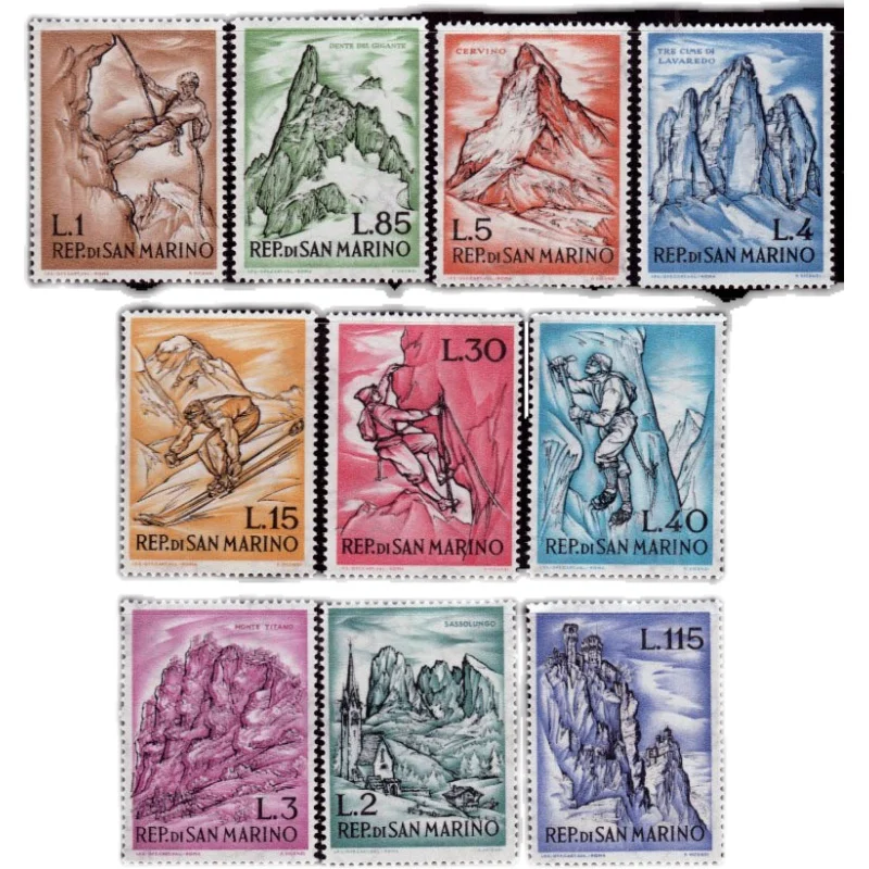 10Pcs/Set New San Marino Post Stamp 1962 Mountaineering Alpine Snow Mountain Stamps MNH