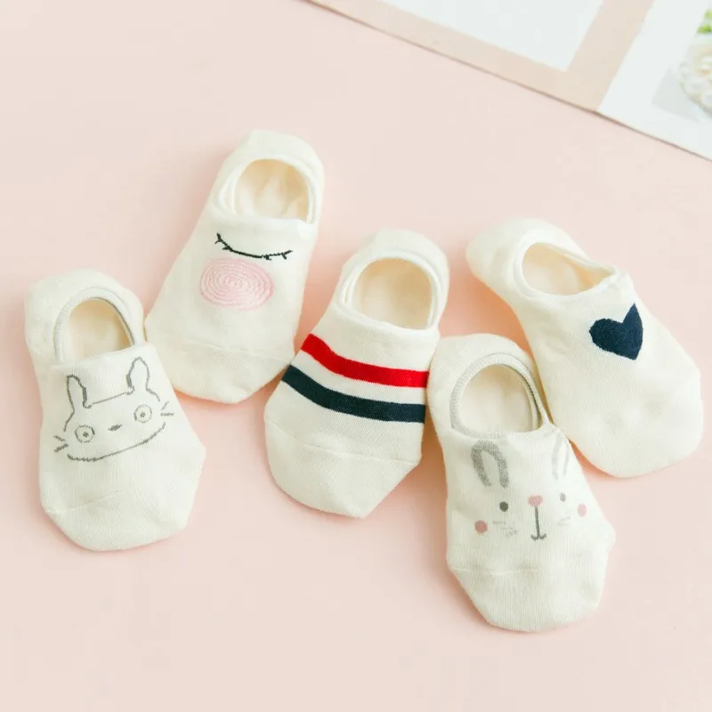 

5 Pairs New Fashion Women Socks Low Cut Cotton Socks Kawaii Soft Summer Cartoon Animal Ankle Socks Cat Stripe Heart Boat Socks