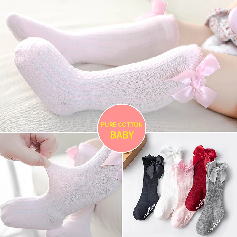 Baby Socks Bow Newborn Girl Kids For Christmas Winter High Knee Kids Boy Toddler Socks Candy Color Soft Socks Children Gift 0-4Y