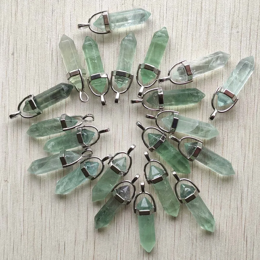 Beautiful Natural green fluorite high quality pillar charms pendants diy necklace jewelry making 24pcs Wholesale fast shipping