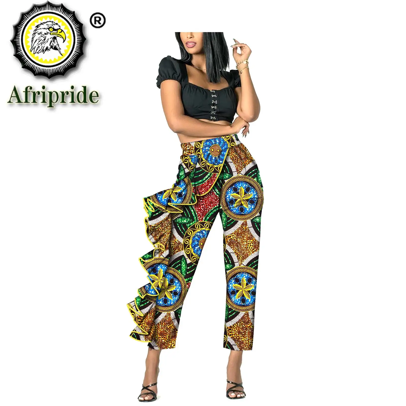 2024 pantaloni moda donna african ankara print pantaloni lunghi al polpaccio con cera plissettata batik casual plus size AFRIPRIDE S1921006