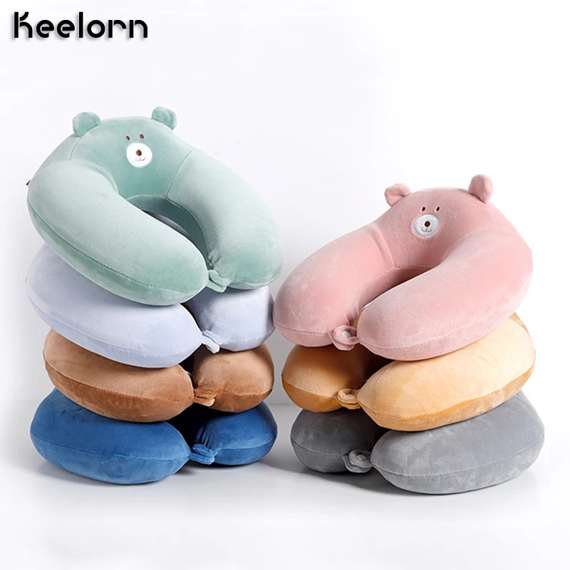 Cartoon Solid Color support u type slow rebound neck pillow memory cotton office car Travel Pillow Comfortable home textiles