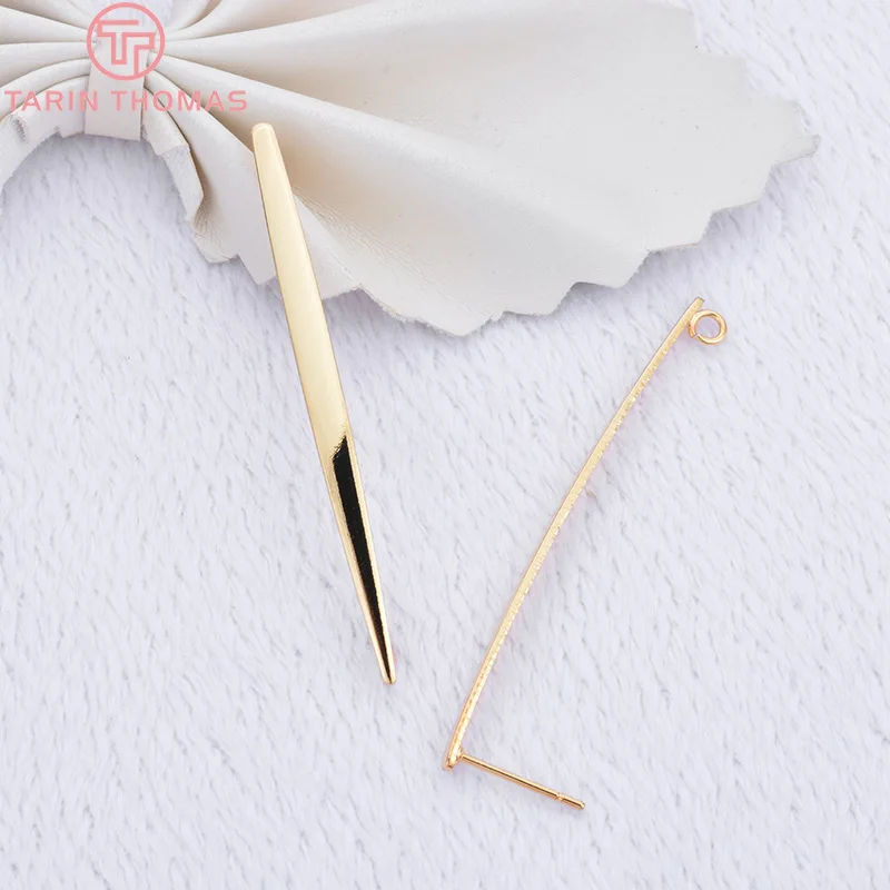 (1949)6PCS 52x3.5MM 24K Gold Color Plated Brass Long Line Smooth Stud Earrings High Quality DIY Jewelry Making Findings