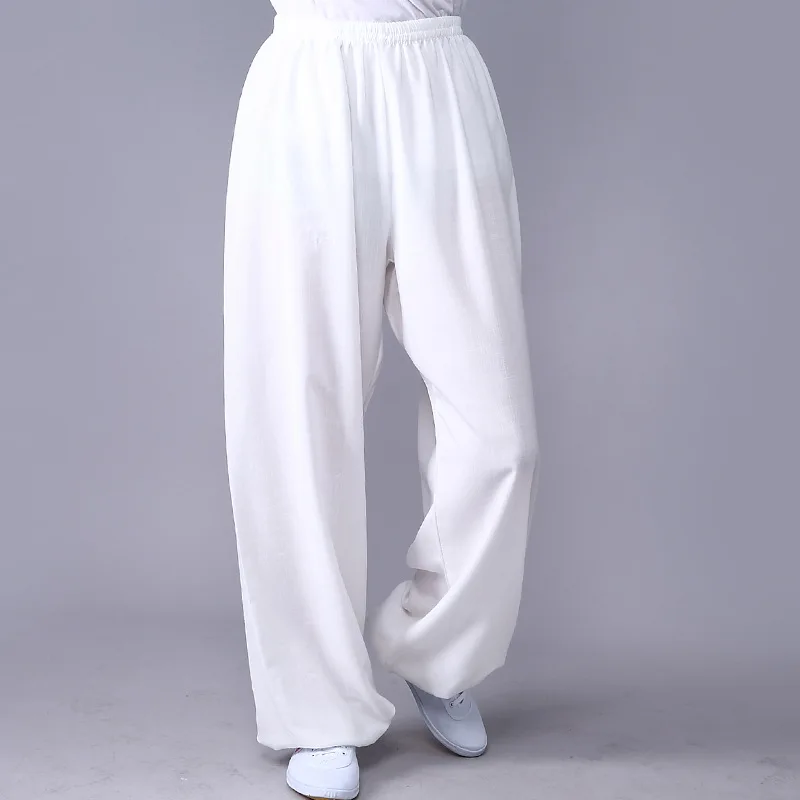 Ropa de Kung Fu Unisex para adultos, pantalones de Tai Chi Wushu de lino, pantalones elásticos de talla grande para artes marciales, pantalones de