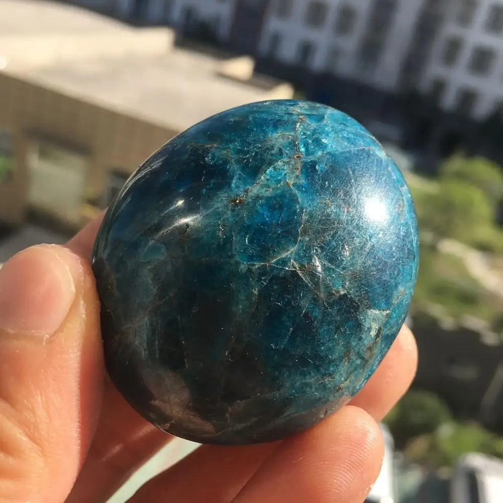 Natural Blue Apatite Palm Stone Crystal Reiki Healing Stone 80g