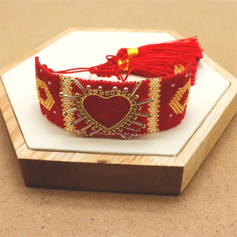 ZHONGVI المكسيكي القلب أساور للنساء موضة شرابة مجوهرات كريستال مطرز مجوهرات أفضل أصدقاء هدية بالجملة