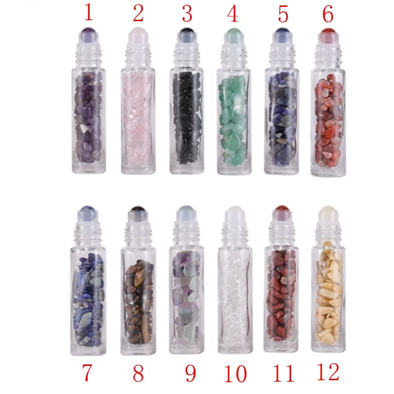 500pcs/lot 10ML Empty gem Roller bottles Essential Oil  glass bottle Transparent Thick gemstone jade crystal bottle Gold cap