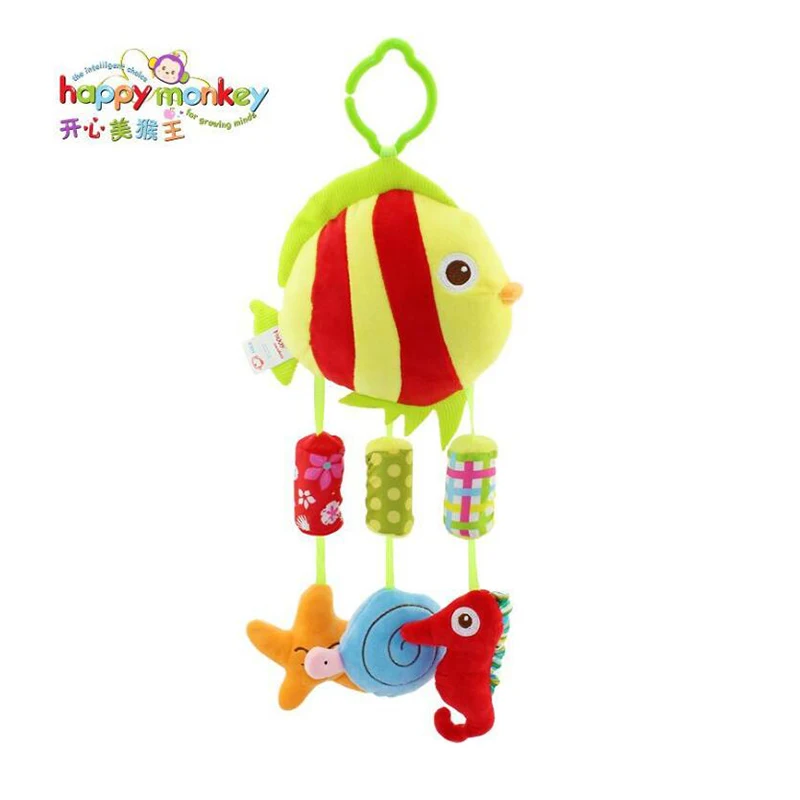 Happy Monkey Cute Kids Baby Plush Rattle Stuffed Wind Chimes Animal Educational Learning Toys Gift for Toddler Child 0-12 month