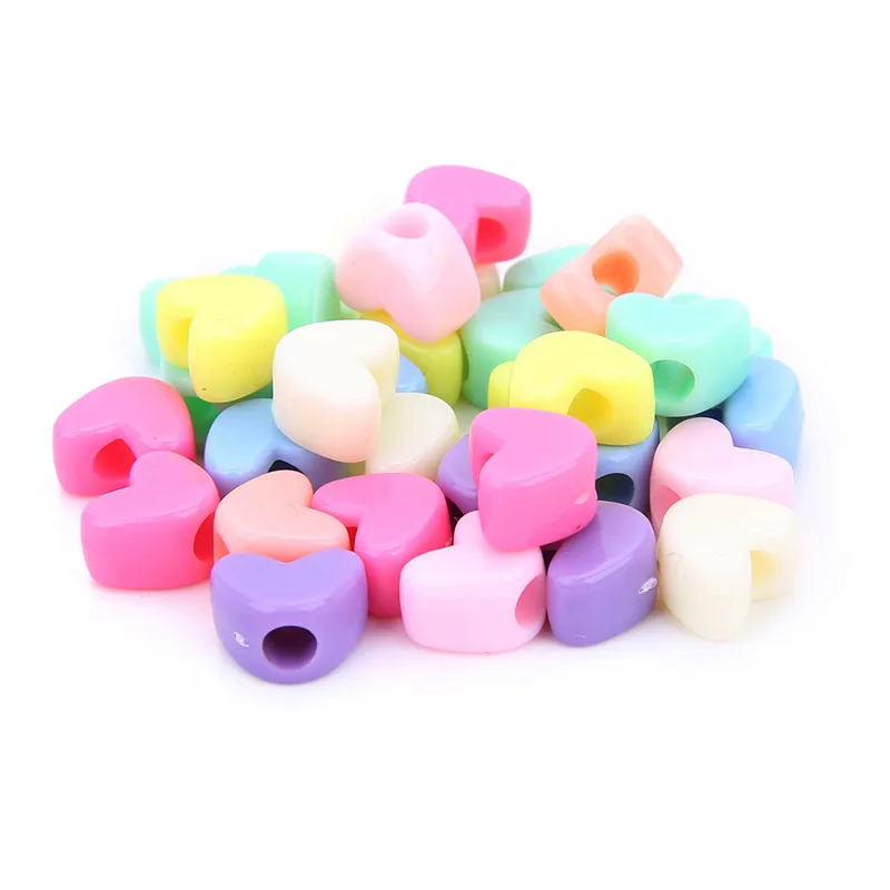 100pcs/lot Mixed Colors Love Heart Shape Acrylic Spacer Beads 12x9mm Plastic Pastel Resin Charm Bead for DIY Jewelry Make