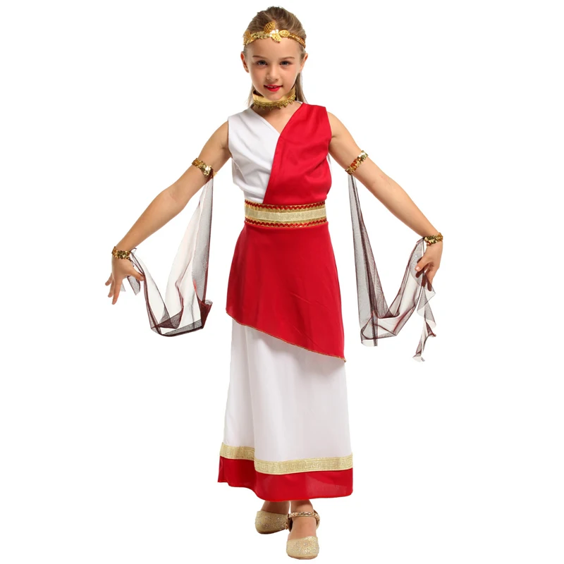 

Girl Carnival Purim Greek Goddess A-thena Costume Halloween Empress Rome Cosplay Fancy Party Dress