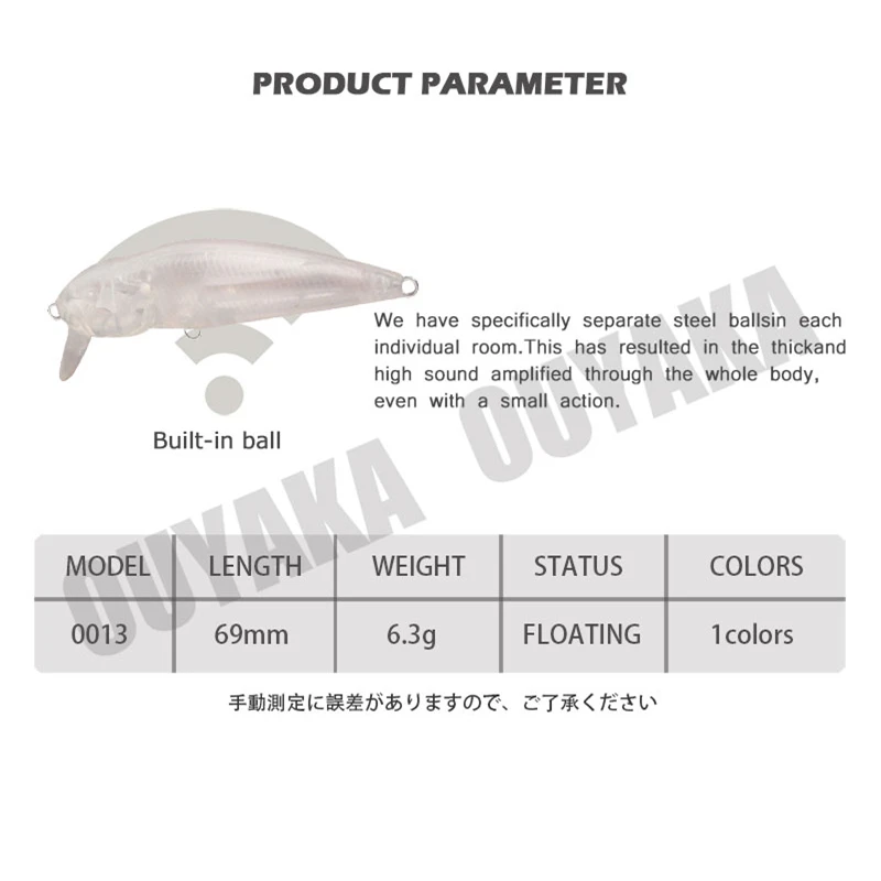 Winter Fishing Accessories Lure Blank Unpainted Minnow Weights 6.3g 6.9cm Floating ABS DIY Isca Artificial Wobbler Leurre Angeln