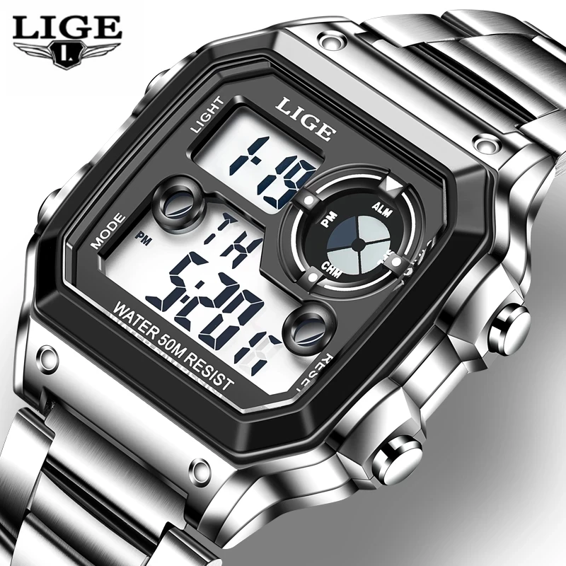 LIGE Business Men's Watches Military Sports Week Man Watch Fashion Waterproof Electronic LED Digital Wristwatch Men Reloj Hombre