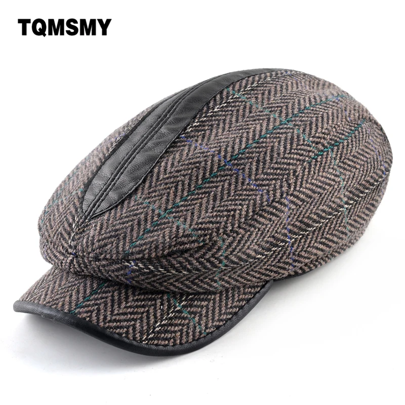 

Wool fabric caps Men Berets Thick warm Peaked cap casual Gorras Planas bone Flat hat Men's winter Hats Real sheepskin Berets