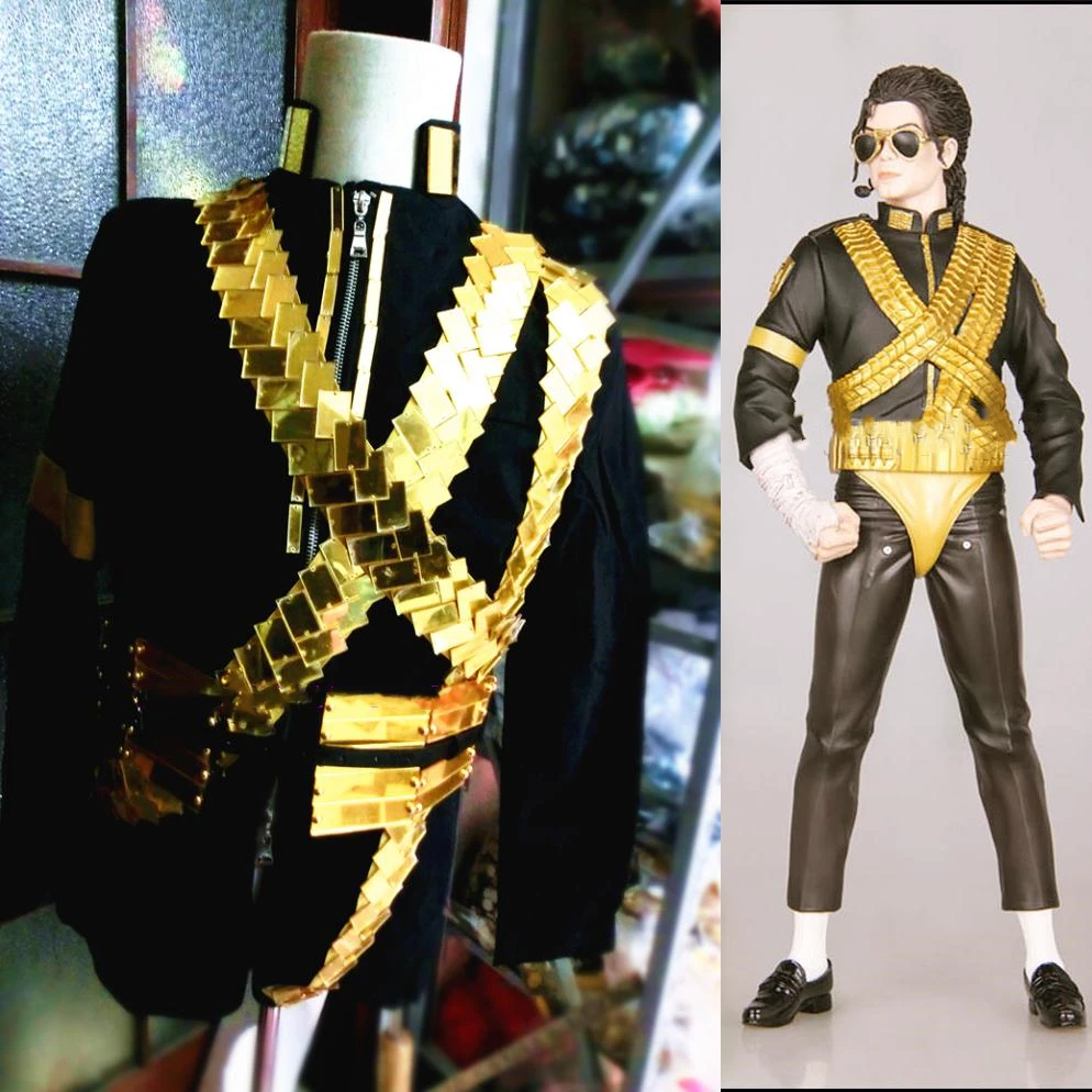 New Michael Jackson cosplay costum same aggressive three-dimensional bullet head texture gold lens belt performance stage outfit