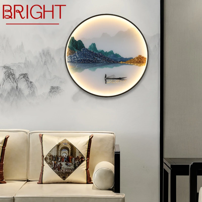 

BRIGHT Wall Lights Modern Landscape Painting LED Sconces Round Lamp Creative For Home Bedside