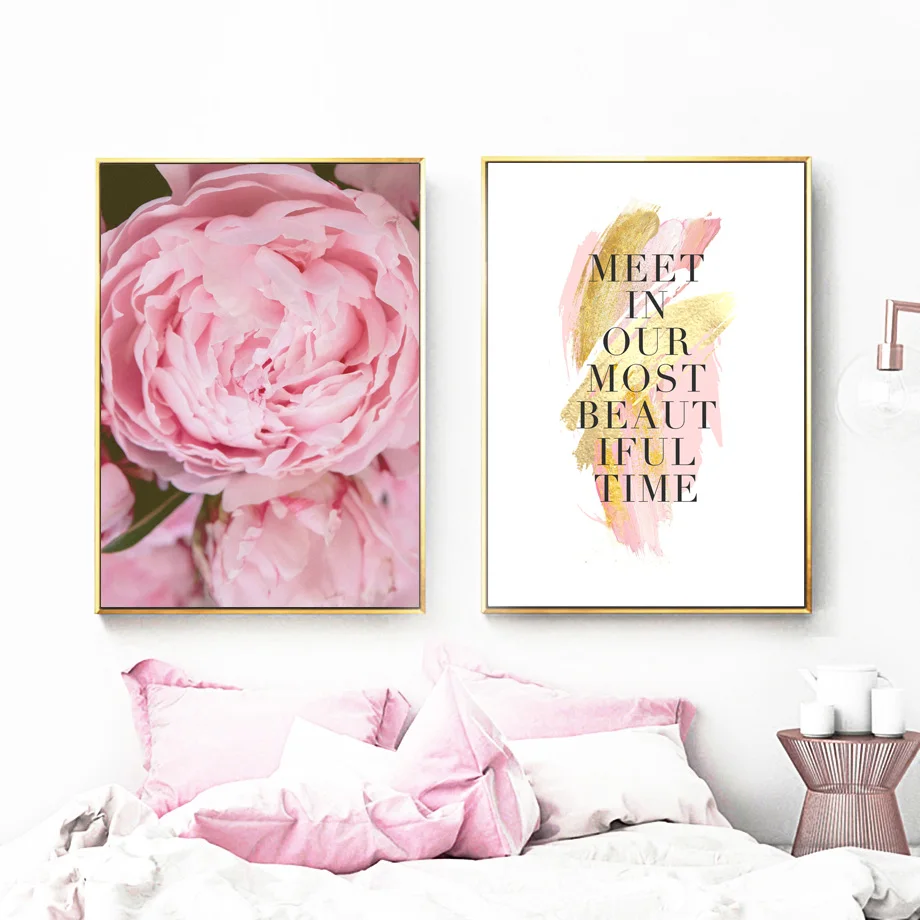 Pink Rose Flower Inspirational Love Quote Wall Art Canvas Painting Nordic Posters And Prints Plant Wall Pictures For Living Room