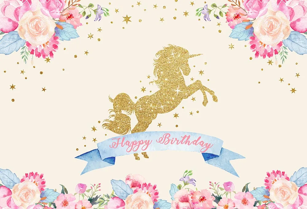 お祝いの誕生日の写真の背景赤ちゃんのパーティーバナー装飾花ユニコーン背景写真スタジオのカスタム背景