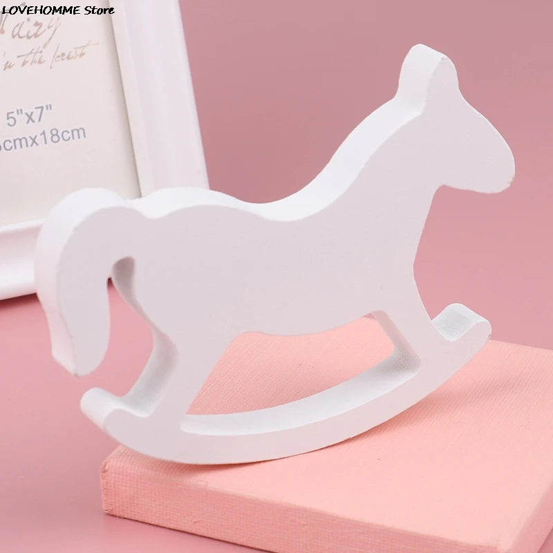 Figurines & Miniatures White Wooden Rocking Horse Trojan Wedding Ornament Home Decor Crafts Kids Toys Drop Shipping