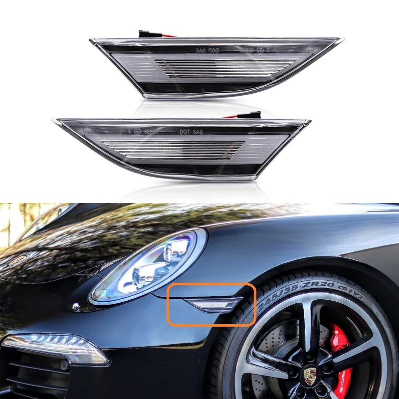 2PCS For Porsche 991 Carrera 12-16 981 Cayman Boxster Front LED Side Marker Light Turn Signal Lamp Replace OEM no error  amber