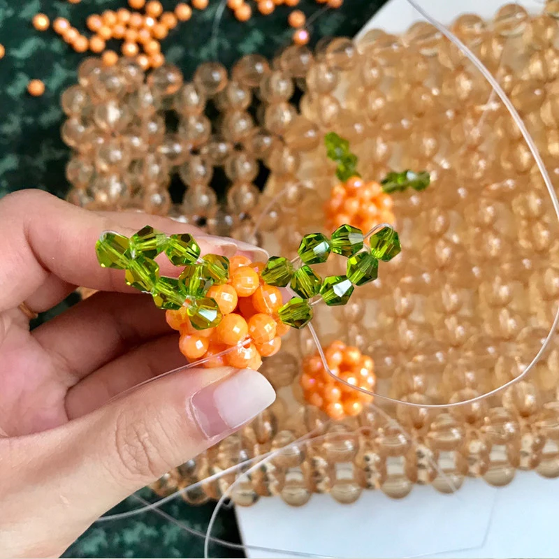 Retro Orange Beaded Bag Clear Crystal Jelly Clutch Bag Girl Beaded Woven Handbag for Woman 2022 Handmade Bags Luxury Designer