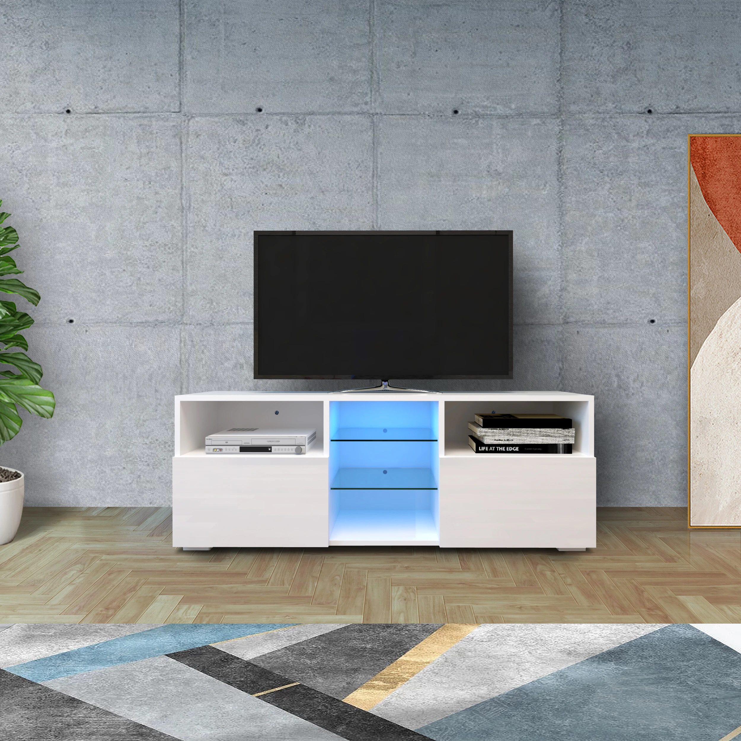 Modern TV Cabinet Living Room with 20 colors LED Lights TV Stand Entertainment Center  Modern High-Gloss LED TV Cabinet