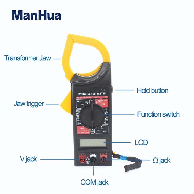 ManHua DT266 AC / DC voltage tester LCD digital clamp multimeter tool