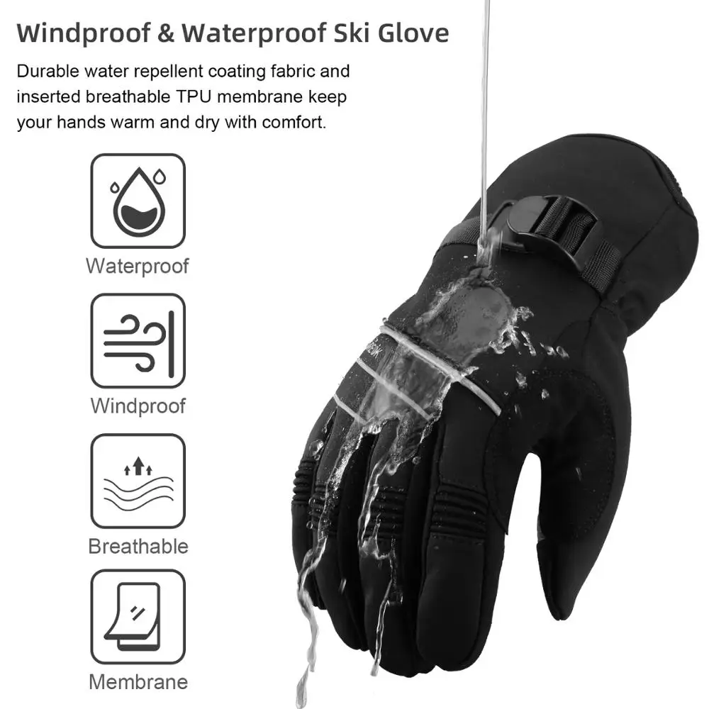 MOREOK Ski Gloves 3M Thinsulate Thermal Gloves Touchscreen Winter Bike Cycling Gloves Anti-slip Windproof Warm Motorcycle Gloves