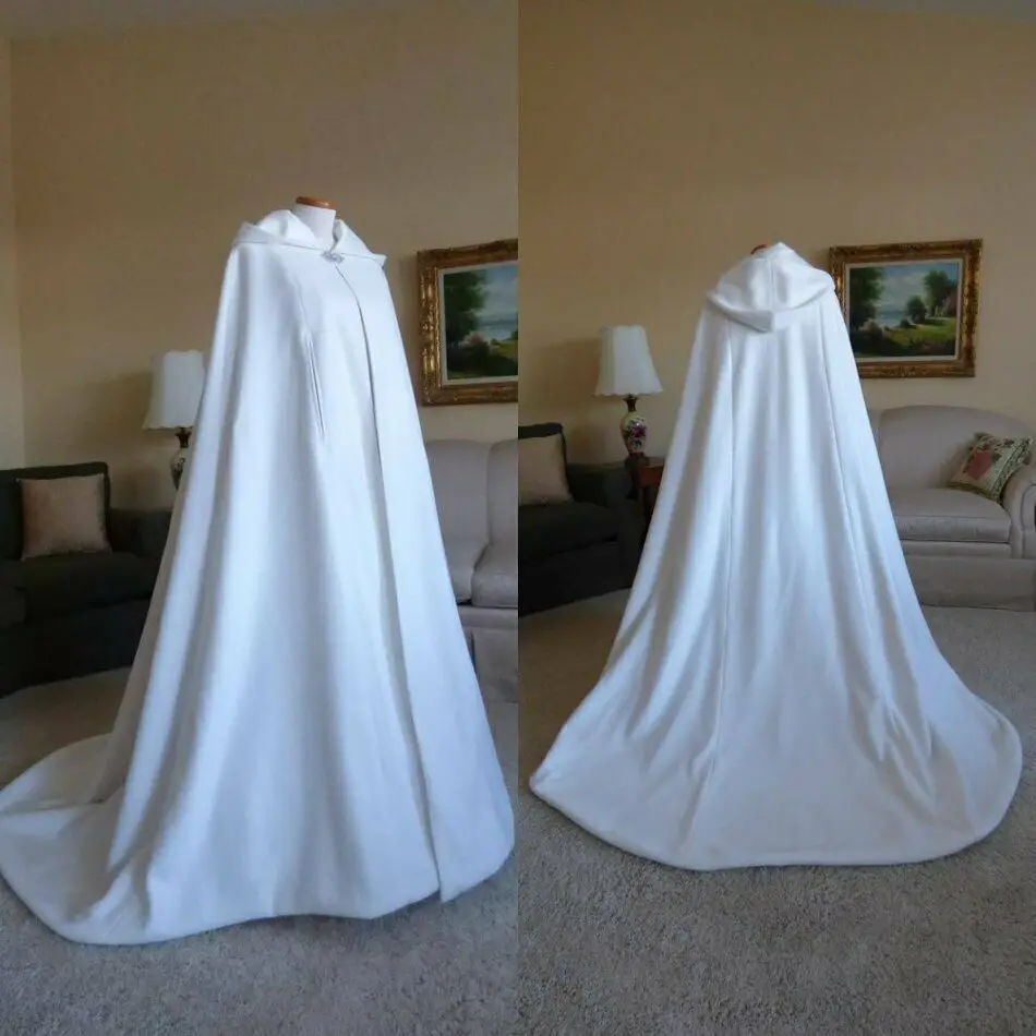 White Ivory Satin Wedding Hooded Cloak Bridal Cape with Hood Coat Robe Custom