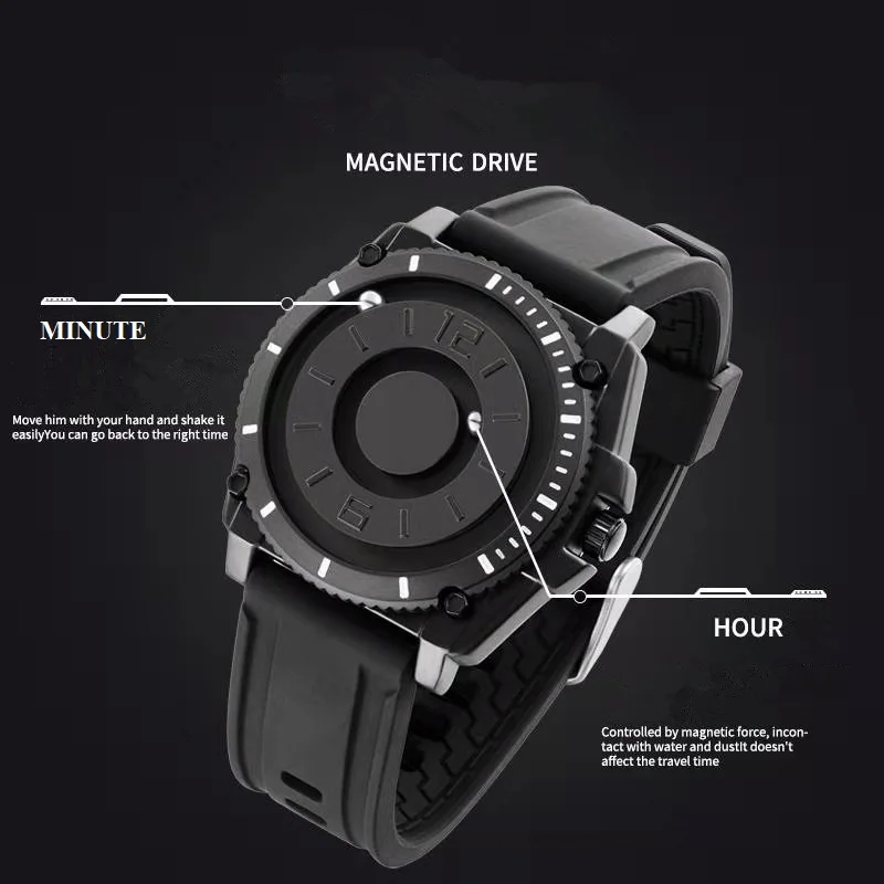 Magnetic Ball Show Man Watch For Blindman EUTOUR E029 Touch Time Quartz Watch Silicone Strap Minimalist Novelty Wristwatch